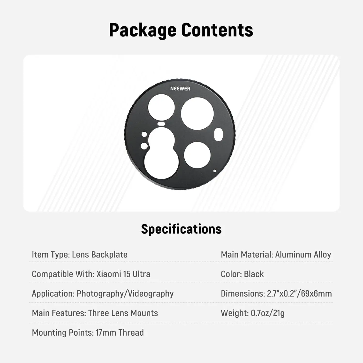 Lens Backplate, Aluminum Alloy 17mm Thread Phone Lens Adapter Holder for Main &