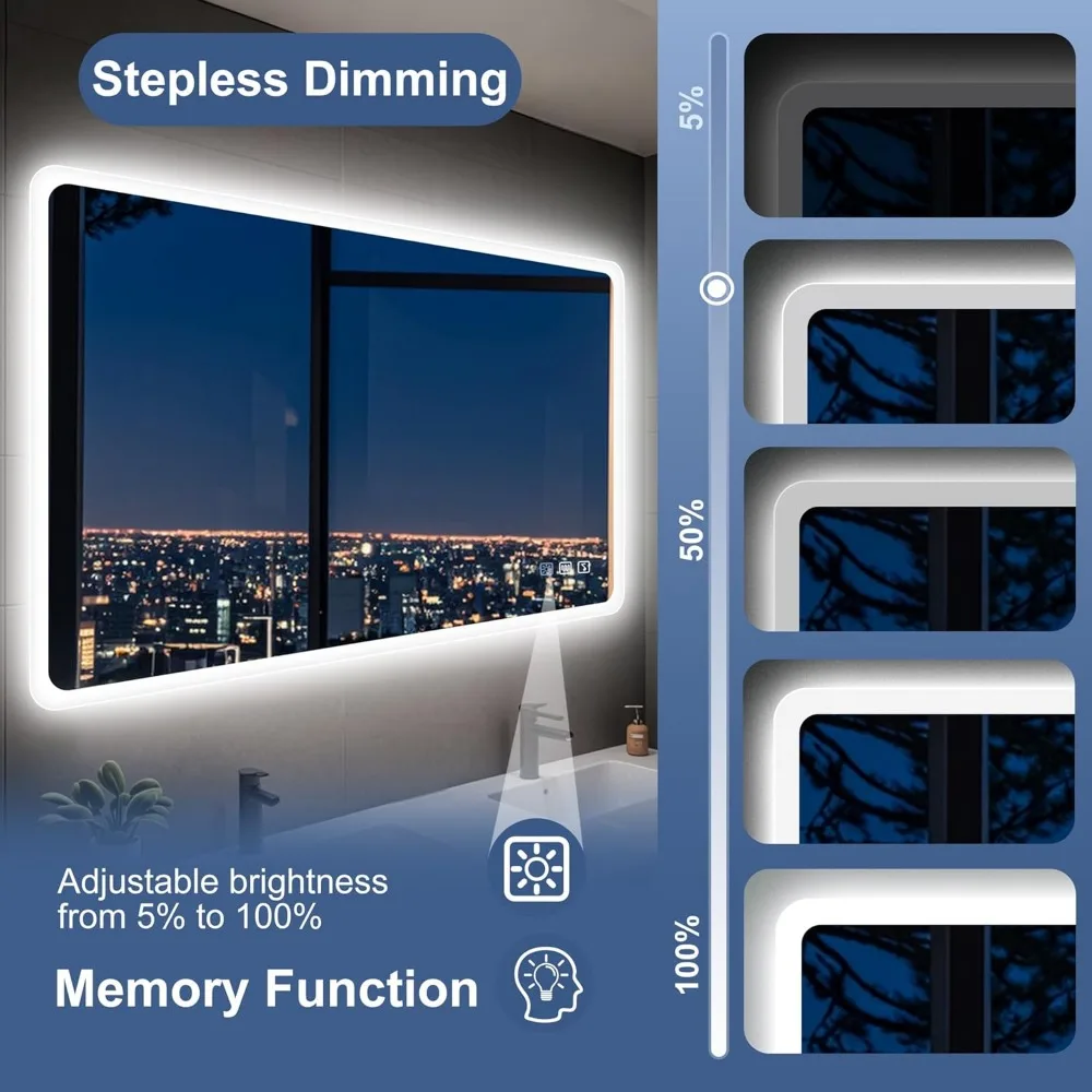 40 "x28" led bathroom mirror, wall-mounted Bluetooth speaker, anti-fog, 3 color temperature,adjustable brightness,tempered glass