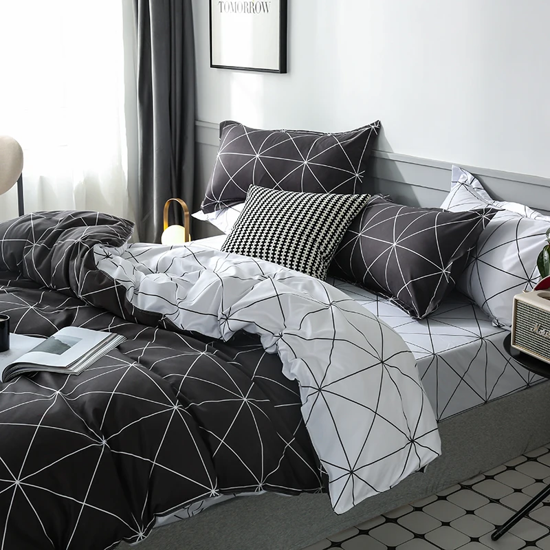 퀸 이불 커버 세트, 부드러운 통기성 쿨링 블랙 이불 커버, 미적 침구 세트, 풀 킹 싱글 더블 이불 세트