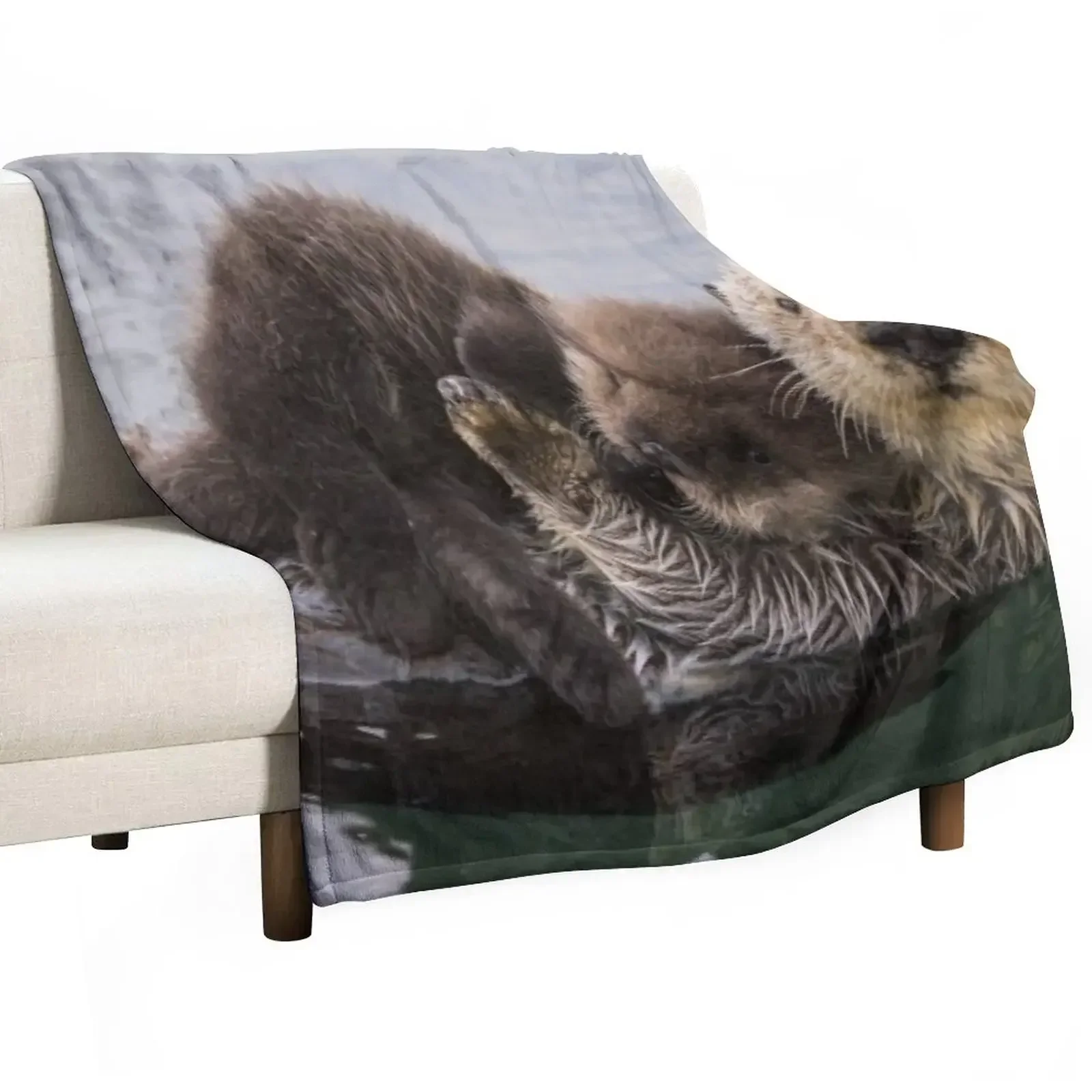 

Sea Otter in water swimming with baby Throw Blanket Luxury Kid'S Blankets