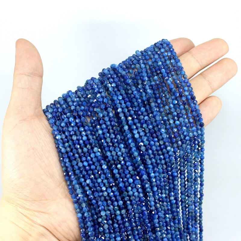 Natural Faceted Cut Blue Kyanite Micro Small Tiny Seed 3/4MM High Quality Loose Round Beads For Jewelry Making Bracelet Necklace loose beads loose gemstone beads
