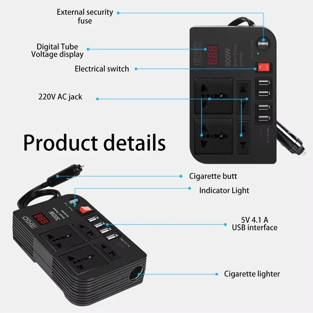 Car Inverter 300W High-power DC 12V To 220V Multi-function Home Modified Sine Wave Automotive Power Converter power inverter car converter inverter car inverter vehicle inverter car power converter