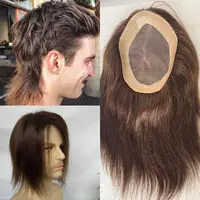 Pwigs Brown 3# Color Mono Base with PU Men's Toupee 100% Indian Human Hair System Npu 8x6 inch Base Size Toupee for Men Hair 1