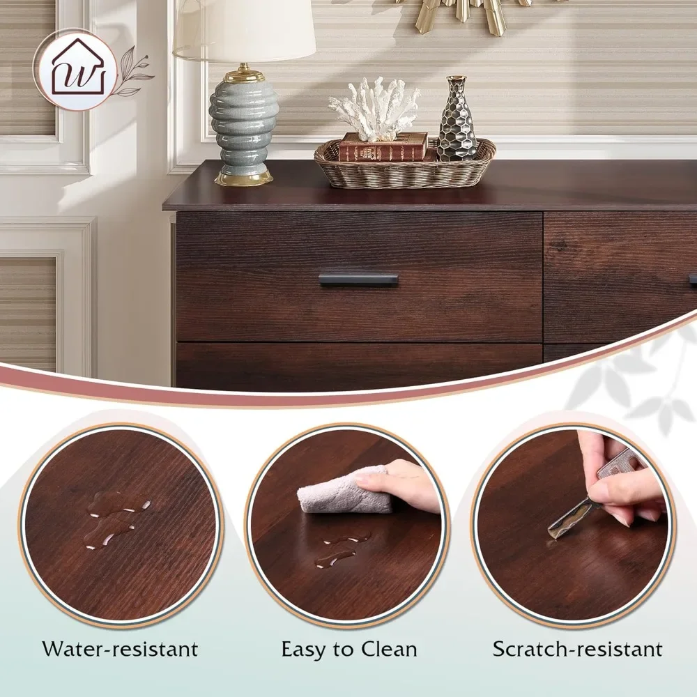 Wood Dresser for Bedroom, Wide Chest of Drawers, Large Brown Storage Tower Unit, Modern Store Organizer for Living Room, Hallway 2