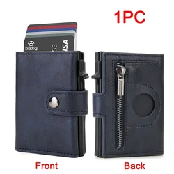 Anti-Theft RFID Minimalist Wallet with Air Tag Holder (Dark Blue)