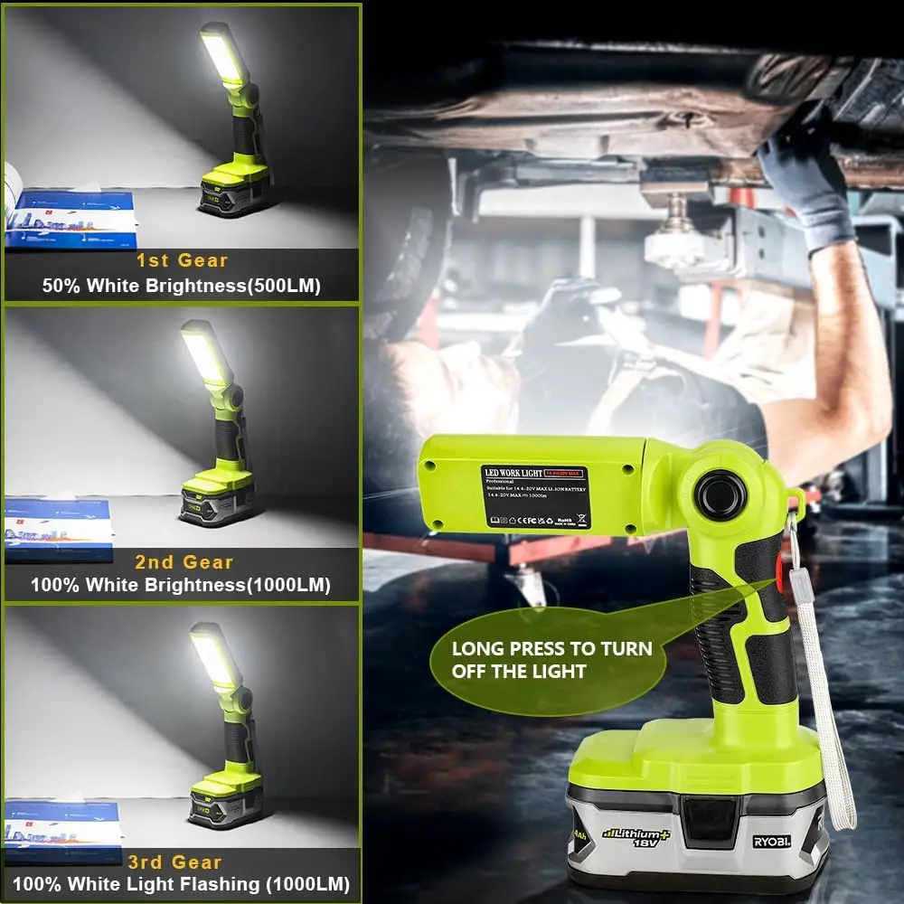 Cordless Flashlight for Ryobi 18V Li-ion Battery LED Work Light Hand Work Light