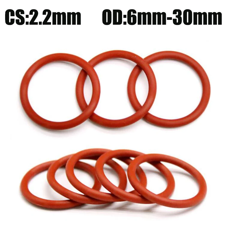 

100Pcs Red Silicone Ring Gasket CS 2.2mm OD6mm ~ 30mm Silicon O Ring Gasket Food Grade Rubber O-ring VMQ Assortment Hvac Tools