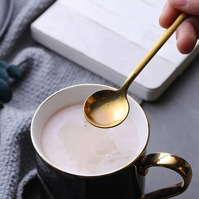 Stainless Steel 10 Pcs Espresso Spoons Teaspoons For Coffee Sugar Dessert Cake Ice Cream Soup Antipasto (Gold) stainless steel spoon tea spoon