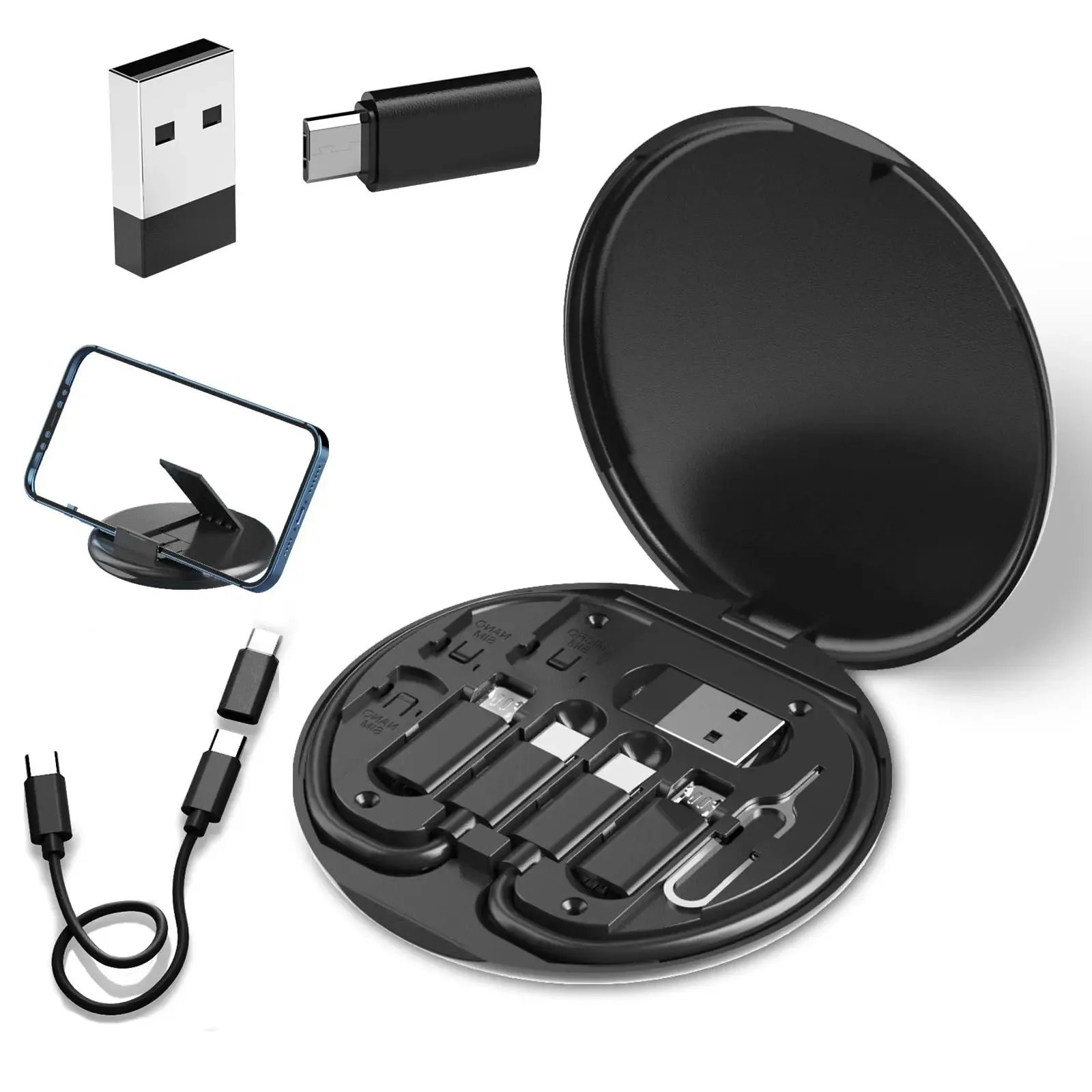 USB to Type C Adapter Charging Adapter Cable Kit Multifunctional USB Data Cable Set Storage Box with Multi USB Charging Adapter Cable Kit Usb To Type C Usb Adapter