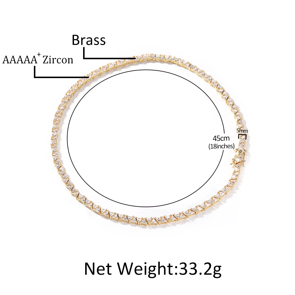 UWIN Triangle Tennis Chain Necklace Full Iced Out CZ Cuban Chain Cubic Zircon Fashion Luxurious Choker HipHop Jewelry