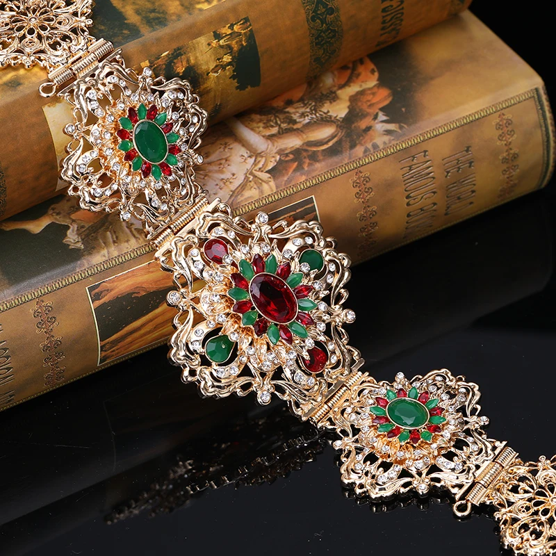 

Moroccan style glass crystal metal waist chain romantic chic Algerian wedding dress metal luxury women's belt jewelry