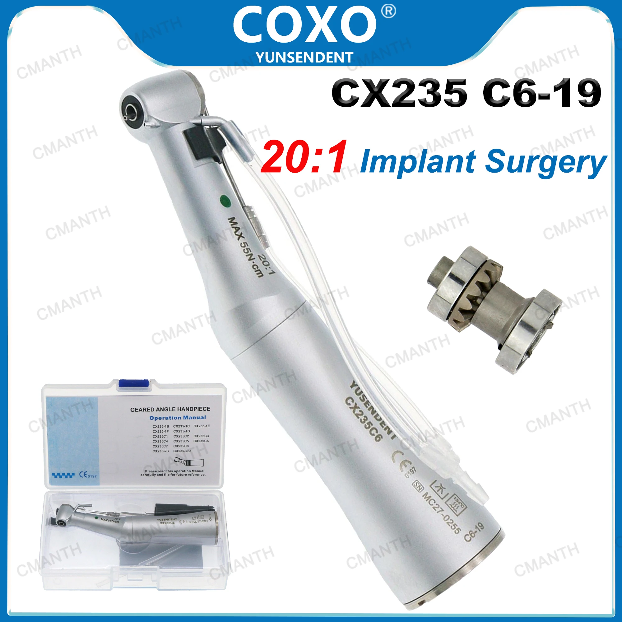 COXO Dental 20:1 Reduktionsimplantat-chirurgisches Handstück, Winkelstück mit niedriger Geschwindigkeit, passend für KAVO NSK WH für alle E-Typ-Motoren