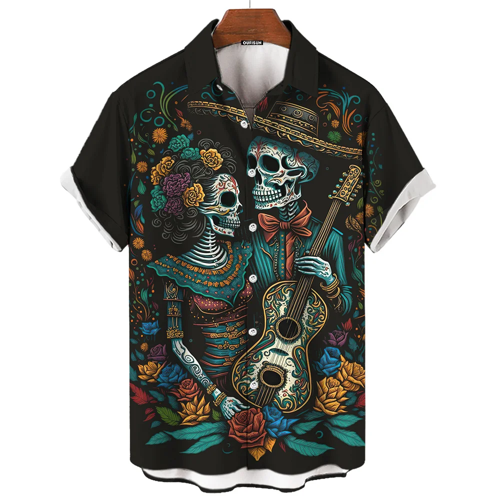 Day Of The Dead Skull Men's Short Sleeve Shirt 3d Print Retro Loose Oversized Festival Clothing casual short sleeved shirt,short sleeved shirt