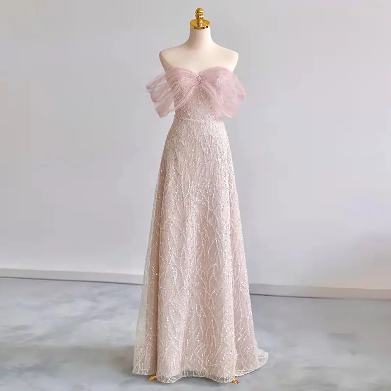Pink Strapless Sexy Crystal Beaded Mermaid Women Guest Dress Formal Party Dress main image 1