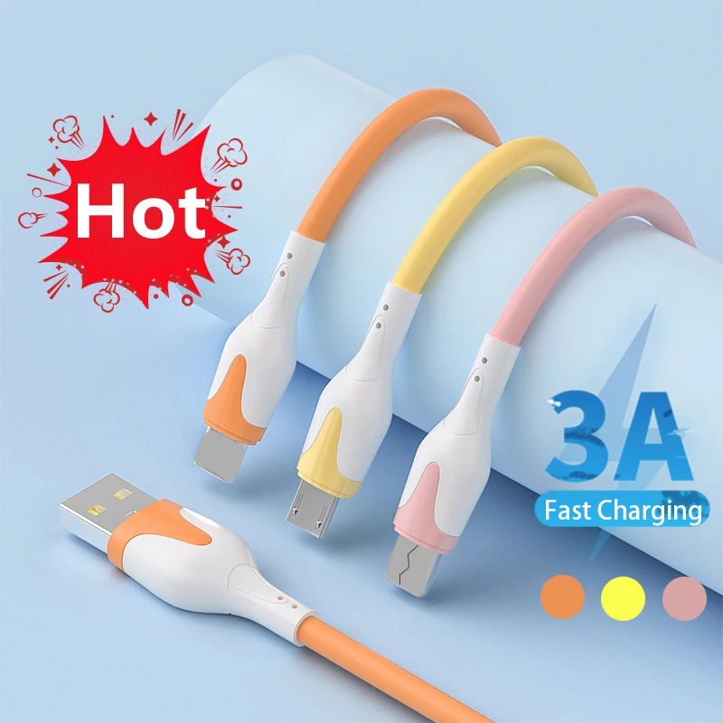 3A Fast Charge USB  Cable Soft Silicone Type C Cable For Xiaomi Redmi Samsung Realme Cables Data Cord Charger USB Cable Phone