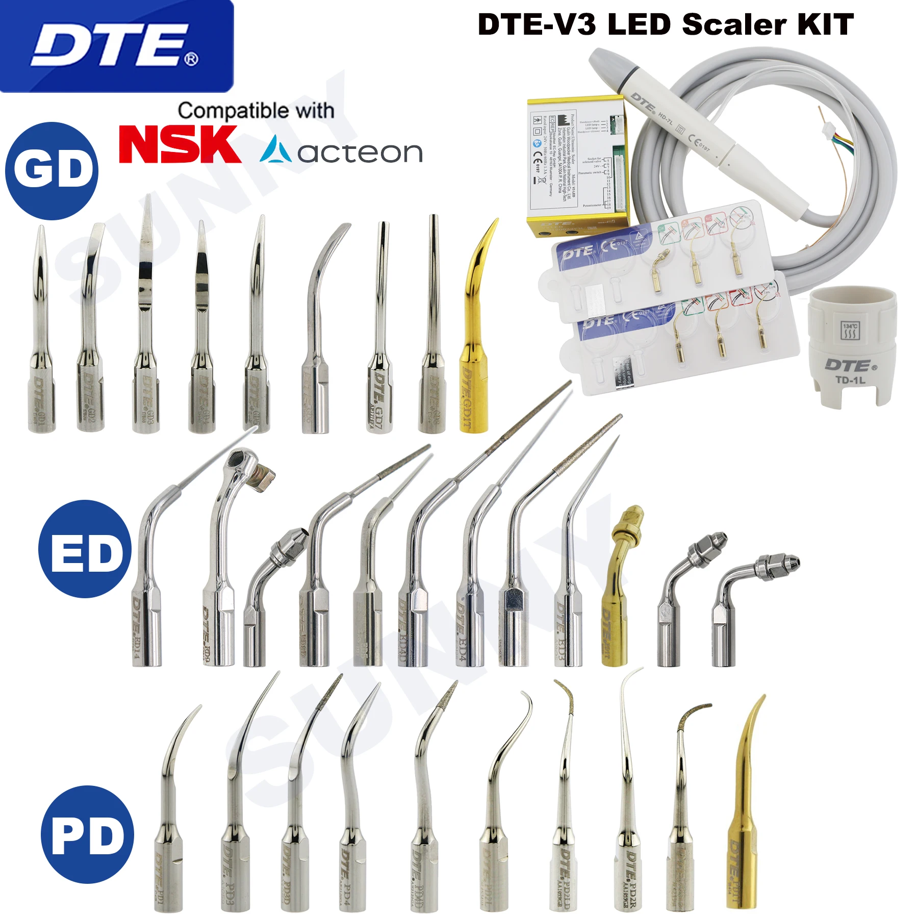 

Woodpecker DTE Tips Dental Ultrasonic Scaler DTE-V3 LED Scaler Tip Scaling Tips Fit NSK SATELEC Teeth Tools Dentist Unit Chair
