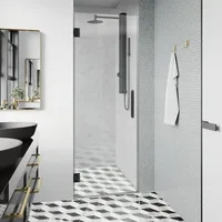 28" W*72" H, Frameless Shower Door in Matte Black, 5/16"(8mm) Clear Tempered Glass Hinged Shower Door with Seal Strip and Handle 1