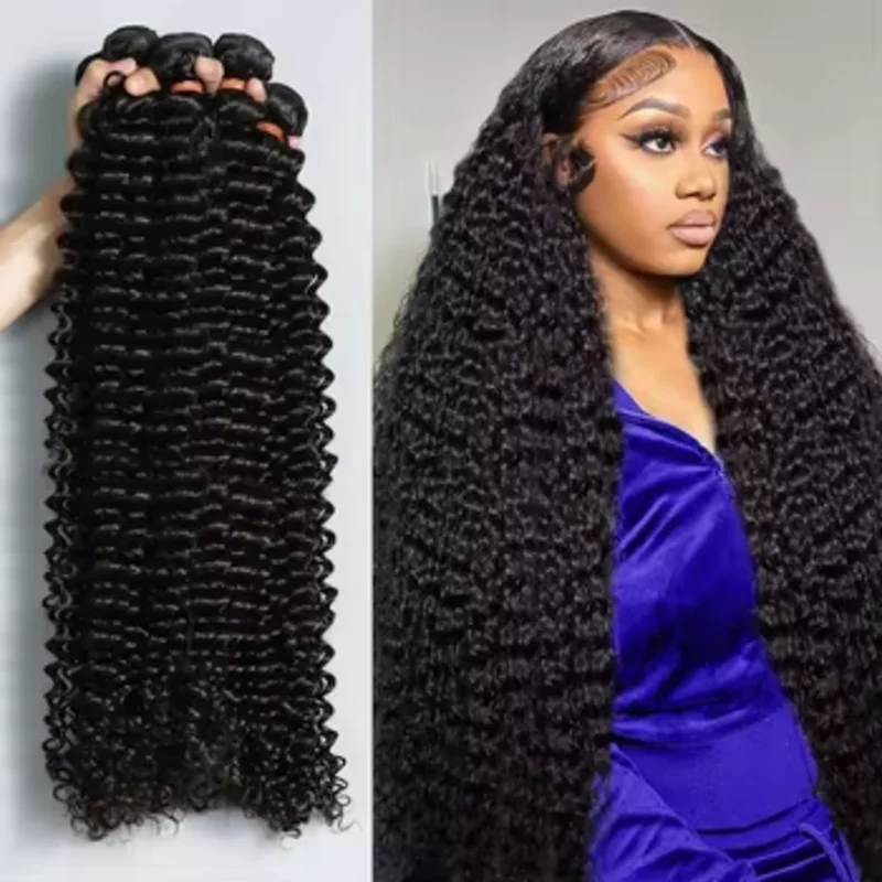 26 28 30 inch Natural Black Color Deep Wave Bundles Human Hair Deep Wave Bundles Brazilian Remy Wet and Wavy