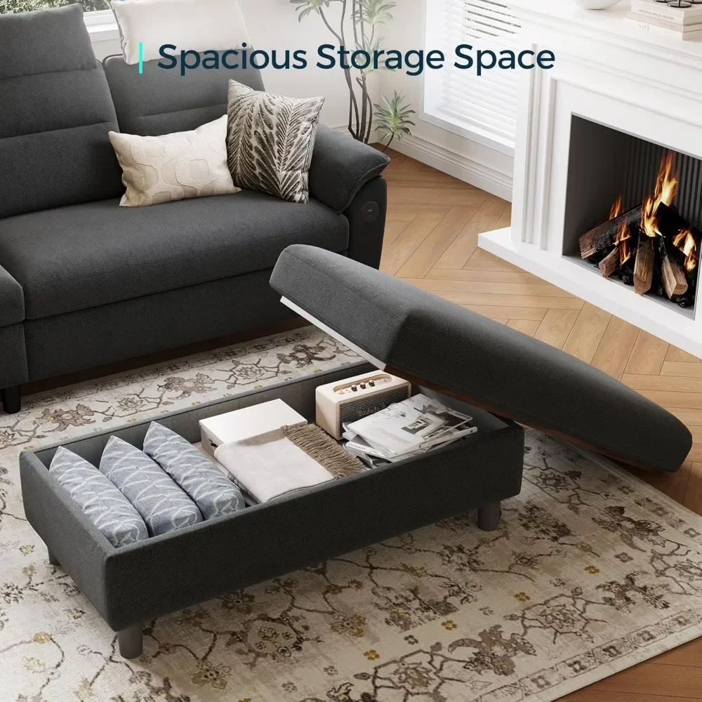 46 Inches Wide Linen Coffee Table Long Shoes Bench Footstool, Storage Chest, Foot Rest Stool, Storage Ottoman Bench 3