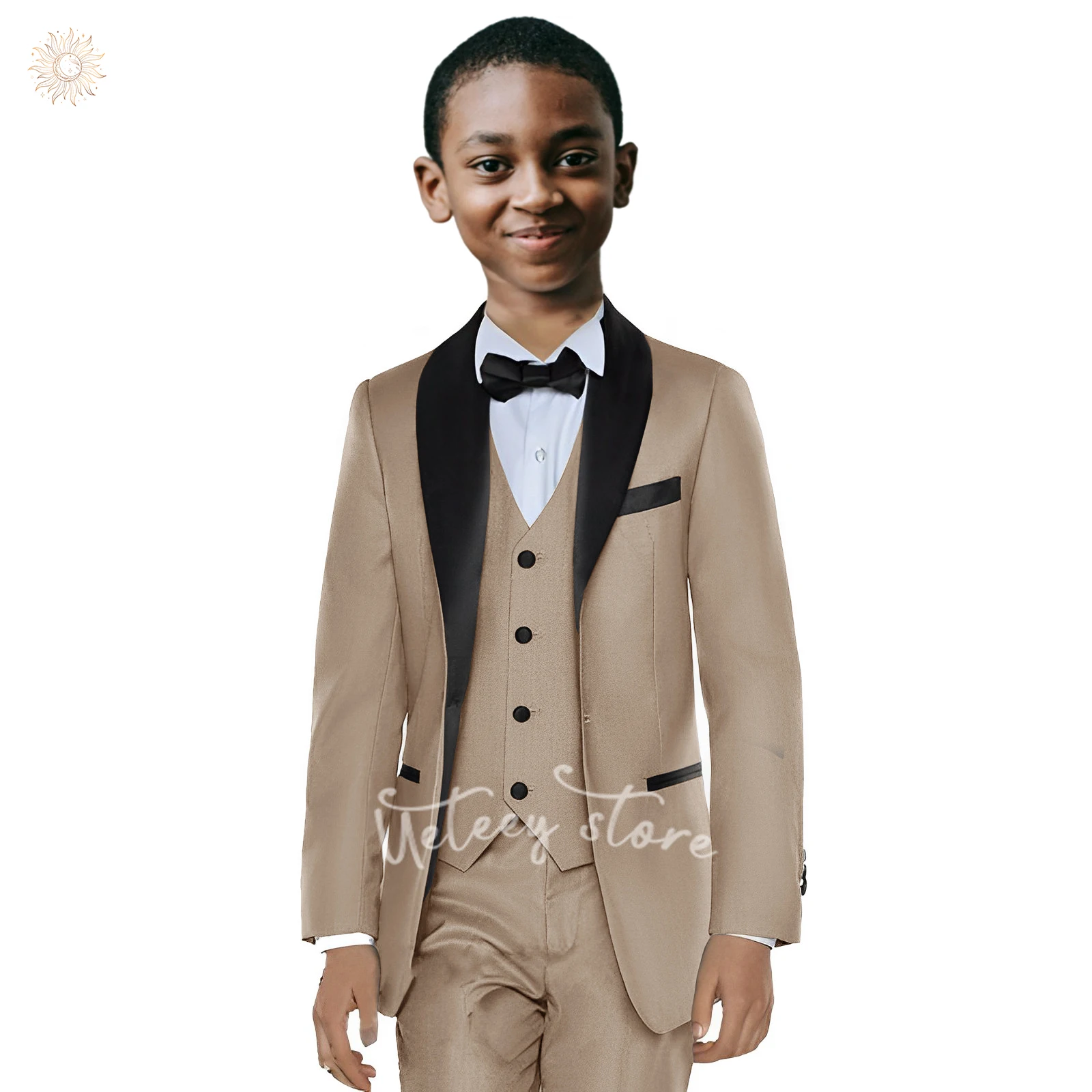 

UETEEY Boys Suits Solid Slim Fit Tuxedo 3 Piece Set with Blazer Jacket Dressing Pants Vest for Kids Wedding Prom Ring Bearer Out