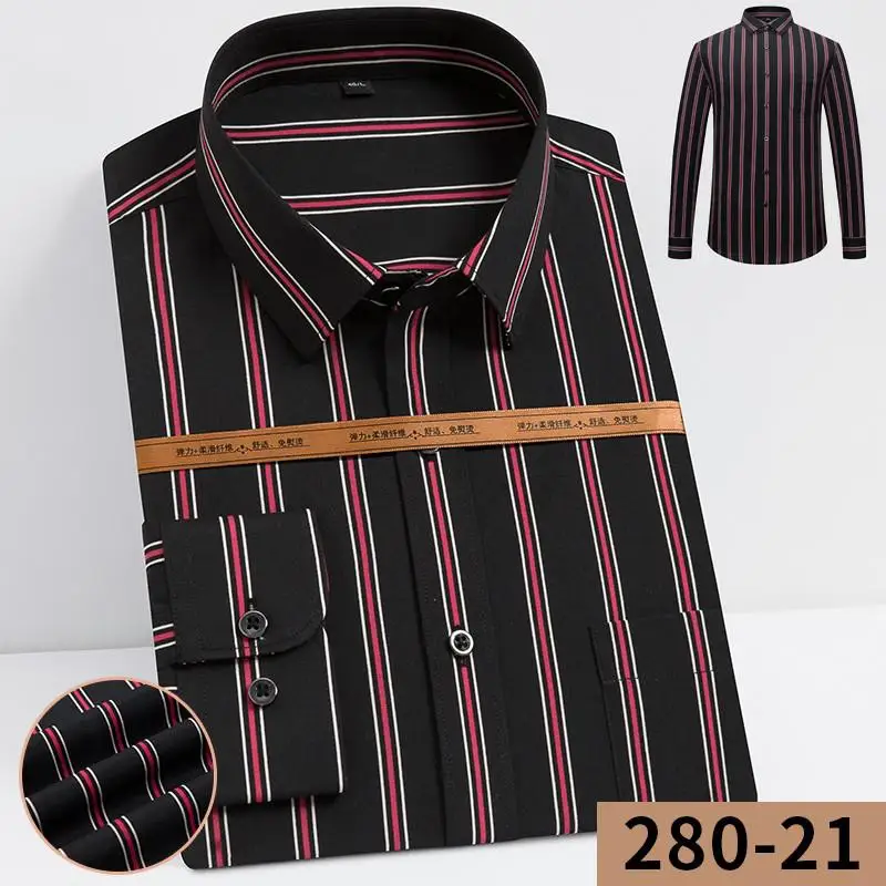 2022 New Solid Male Plus Size Regular Fit Stripe Business Shirt White Blue High Quality  Men Dress Long Sleeve Shirt men's short sleeve dress shirts Shirts
