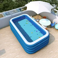 Piscine gonflable familiale carrée astronomique, grande piscine domestique, bleu et blanc, quatre anneaux surélevés et épais 3