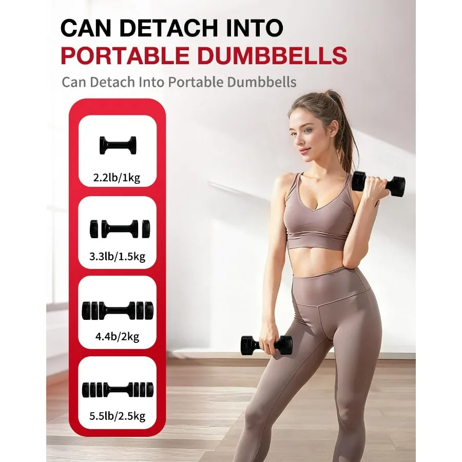 Adjustable Kettlebell Set with Wrist Straps, 4-in-1 Free Weight Adjustable Dumbbells Set for Women 9 Weights from 0.55LB to 12.1