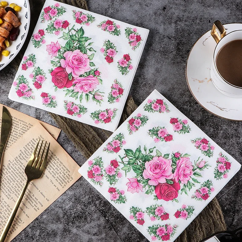 Paper Napkins Placemats Wine Glass Folding 20pcs/pac 2-Ply Food Grade Printed Party Wedding Decoration
