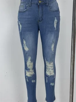 Ladies High Waist Skinny Jeans Stretch Ripped Denim Pants Distressed Cropped Trousers Casual Streetwear Fashion 3
