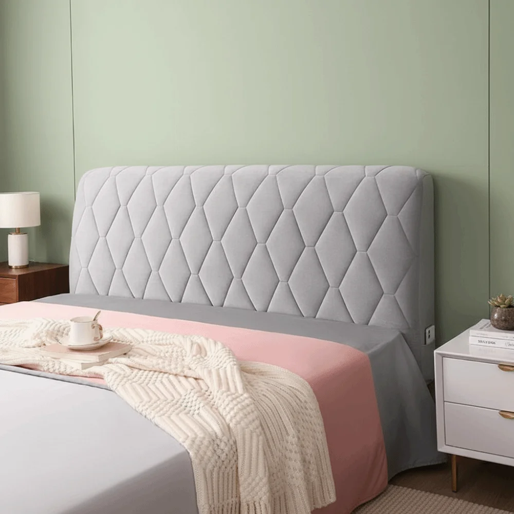 Simple Velvet Quilted Bed Head Cover Thickened Solid Color Bed Back Protector Cover Soft Dustproof Bedside Cover for Home Decor