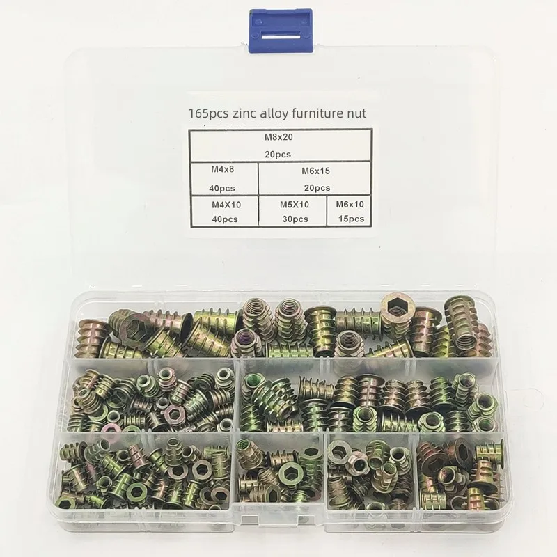 

165pcs Zinc Alloy Furniture Nuts, Hexagon Socket Thread Insert Nuts, Furniture Embedded Nuts