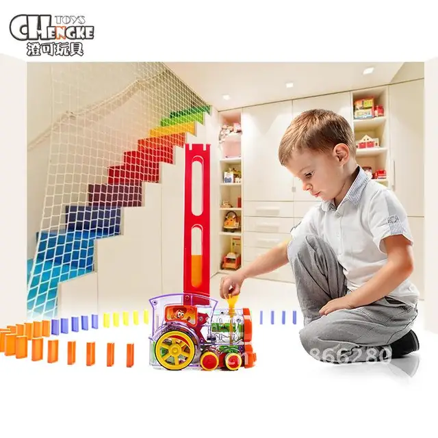 Transparent Electric Domino Set with Automatic Stand And Train - Children's Puzzle Toy Plastic Multicolor 20 Pieces 3