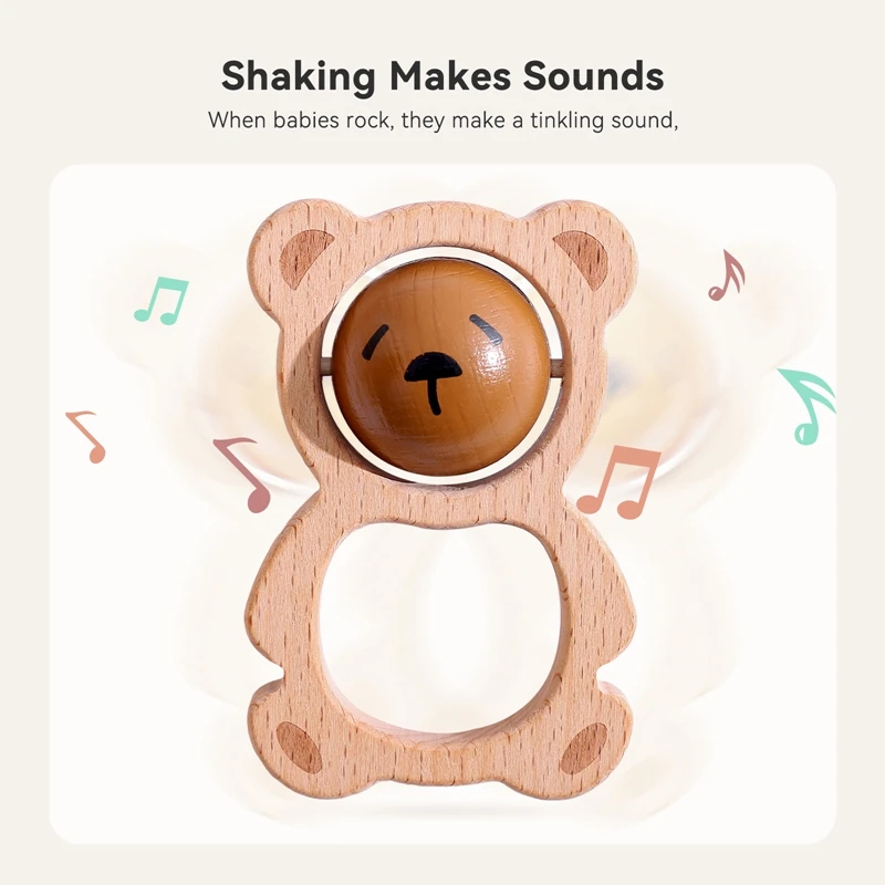 Baby Wooden Cartoon Bear Rattle Toy Newborn Teeth Chew And Grind Toys BPA-Free Crib Music Soothing Toys Newbaby Christmas Gift 6