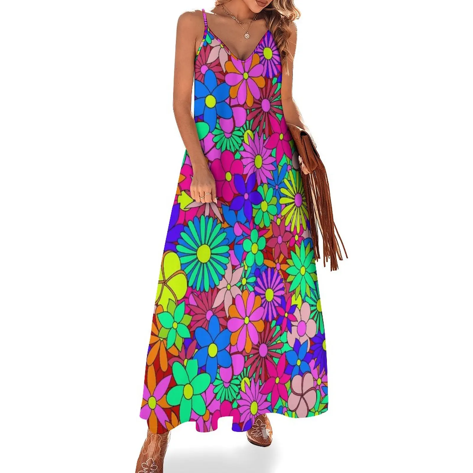

Flower Power Retro Style Hippy Flowers Sleeveless Dress Woman's evening dress birthday dress Women dresses summer