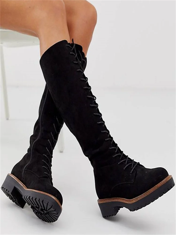 

Low Heel Women Calf Boots 2023 Winter New Comfortable Casual Women Shoes Classic Round Head Suede Knight Boots Dropshopping