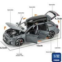 1/32 Audi RS6 Miniature Diecast Toy Car Model Sound & Light Doors Openable Educational Collection Gift for Children Boy Kid 2
