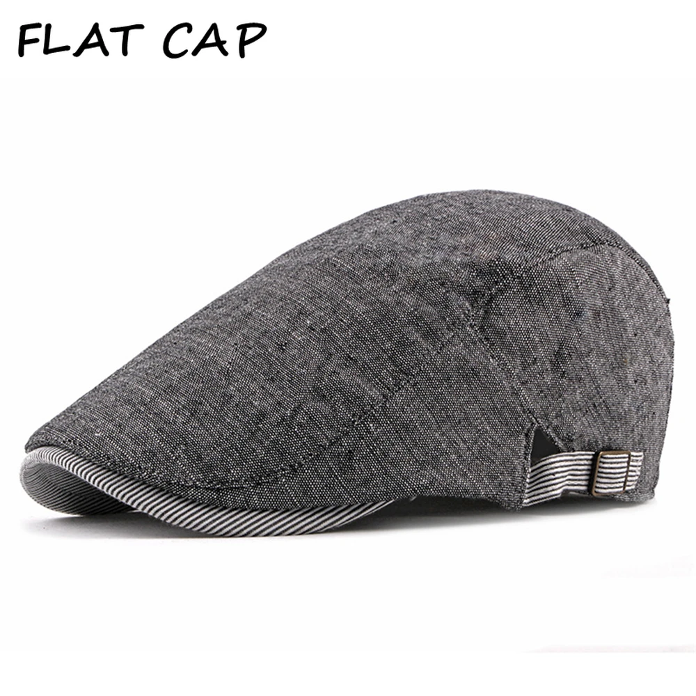 

FLAT CAP Summer Mens Beret Hat Cotton Linen British Casual Newsboy Cap Breathable Ivy Visors Duckbill Hats For Man