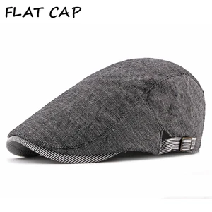 FLAT CAP Summer Mens Beret Hat Cotton Linen British Casual Newsboy Cap Breathable Ivy Visors Duckbill Hats For Man