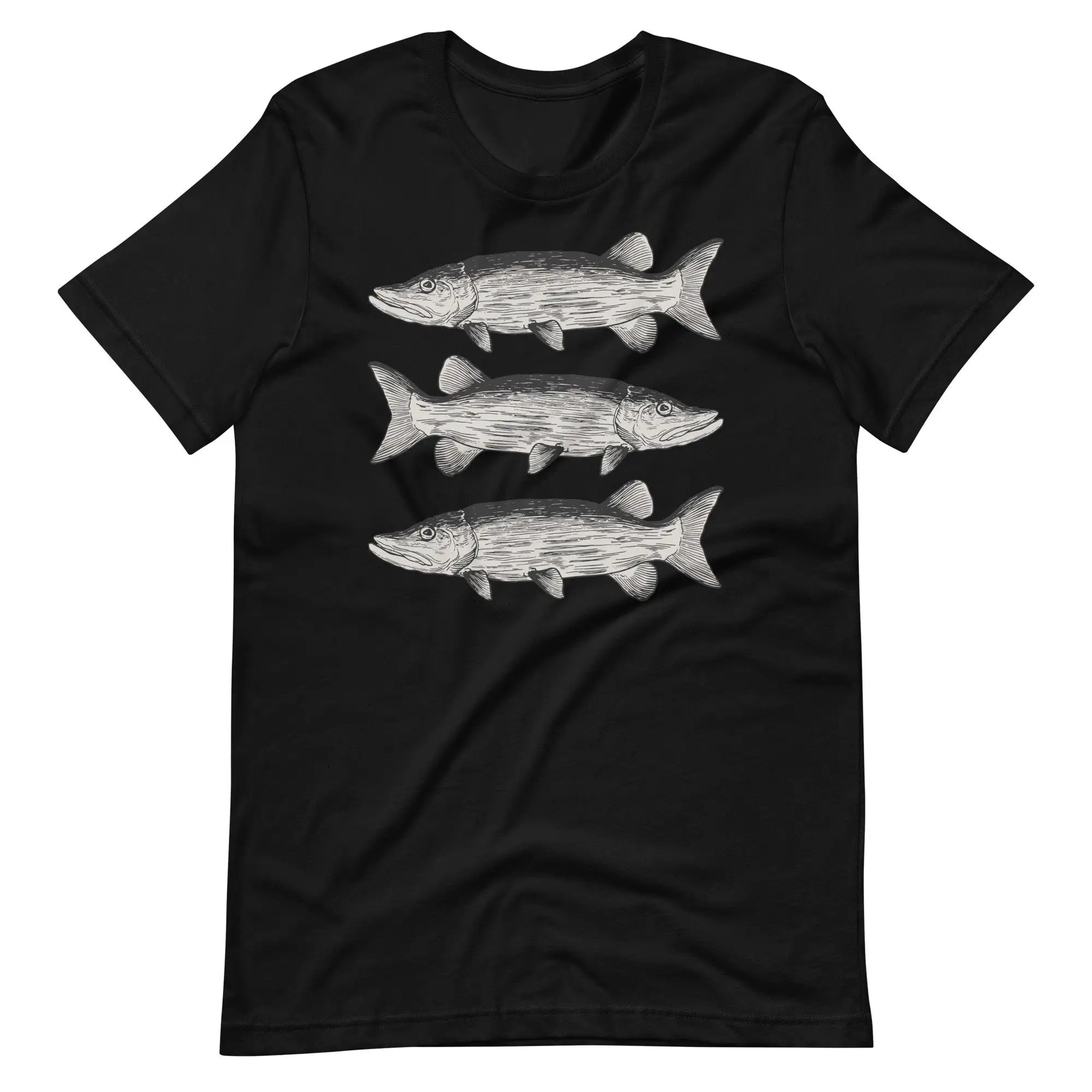 Maglietta unisex Pike Mob personalizzata con trio di pesci e animali selvatici_voghion.com