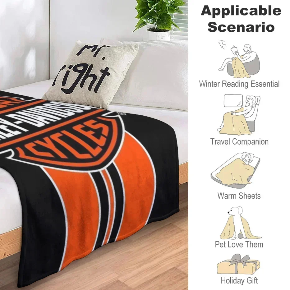 Harley-Davidson Throw Blanket Fuzzy Warm Throws for Winter Bedding 3D Printing Soft Micro Fleece Blanket 5