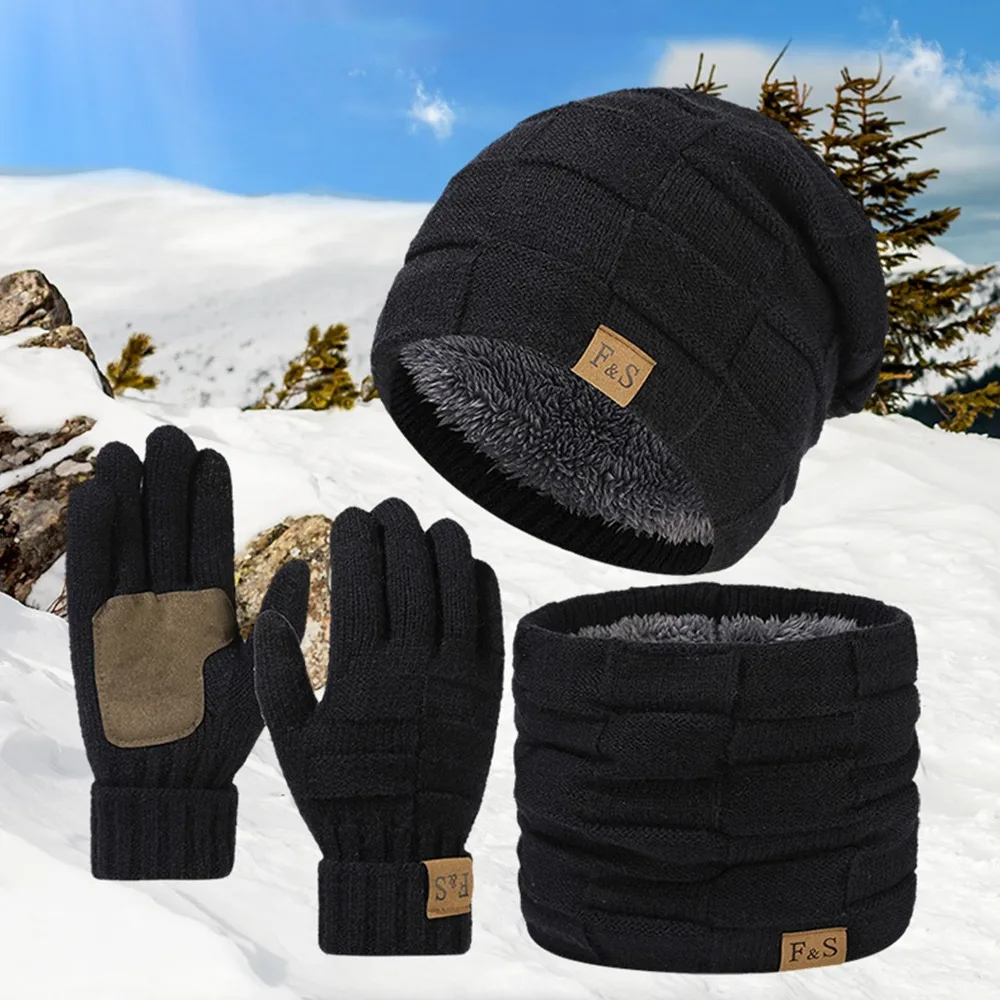 Hat Scarf and Gloves Set 3 in 1 Mens Winter Warm