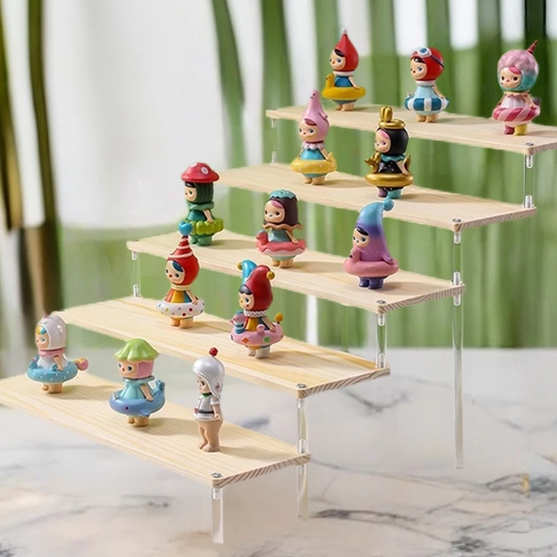 1-5 Tier Wood Acrylic Display Stand Cosmetic Organizer Display Riser Rack for Cupcake Perfume Doll Figure Shelf Home Storage 4