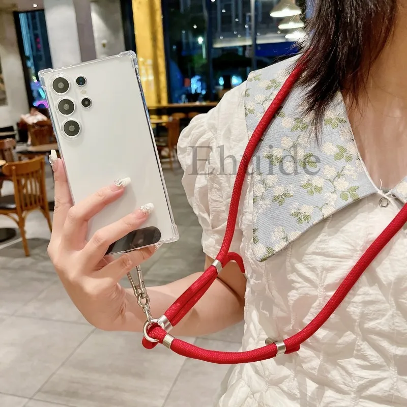 Adjustable Strap Transparent Crossbody Case with Silver Buckle TPU Cover