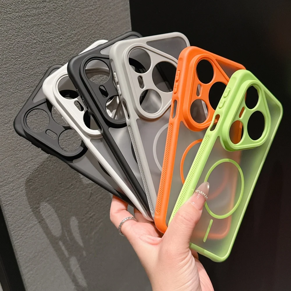 Shockproof Matte Hard Phone Case with Transparent Magnetic Back Cover