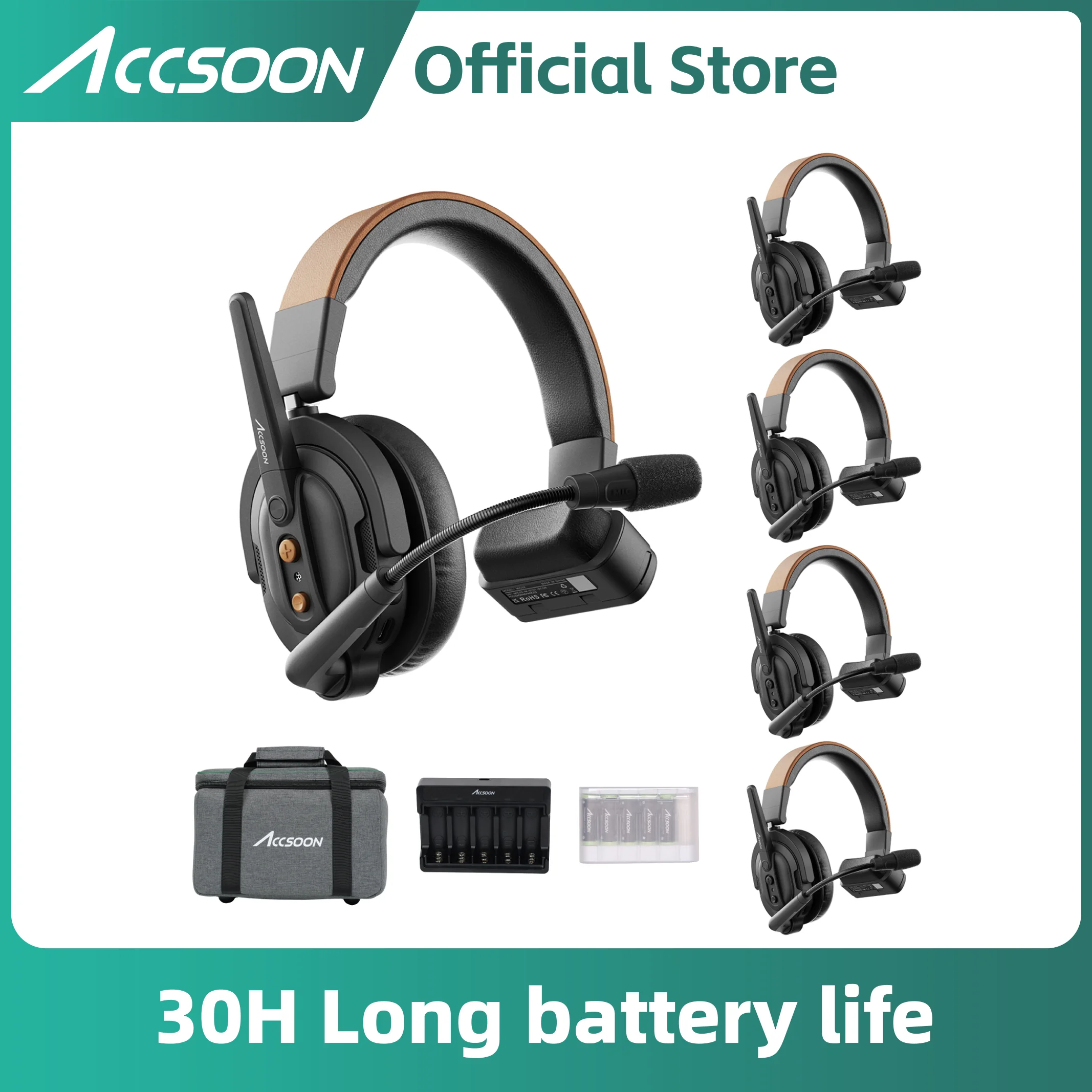 Accsoon Como SE Wireless Intercom Headset - 5-Person Full Duplex System, 400m Range, 30-Hour Battery