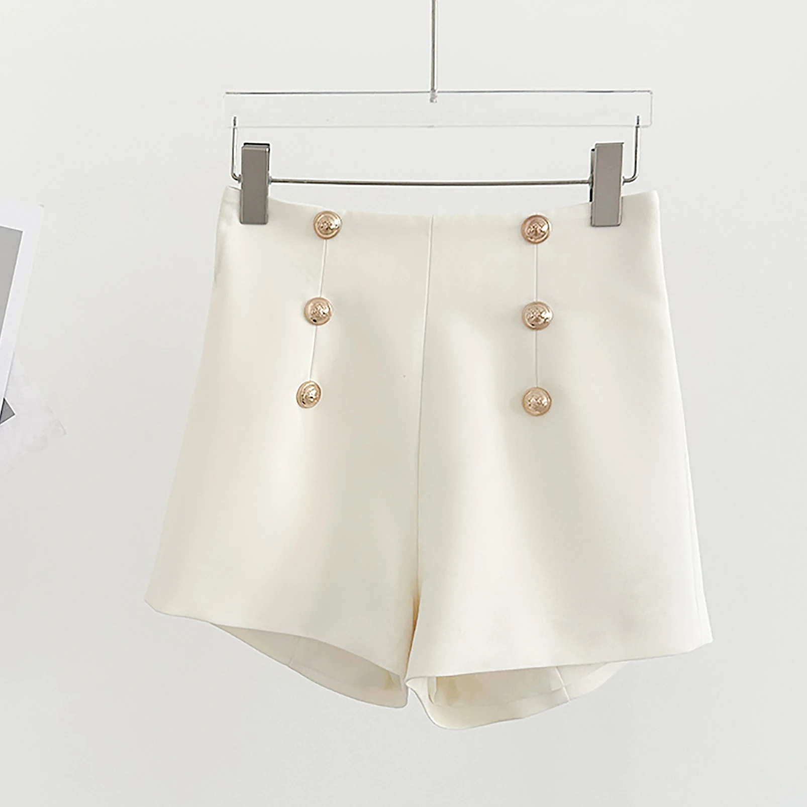 Spring 2024 New Stretch High Waist Black/White Shorts for Women Slim Metal Buttons Back Zipper Women's Suit Shorts