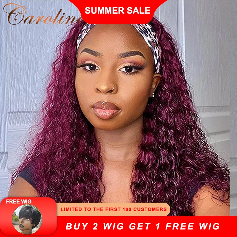 Headband Wig Full Machine Wigs Human Hair Half Wigs Burgundy Red