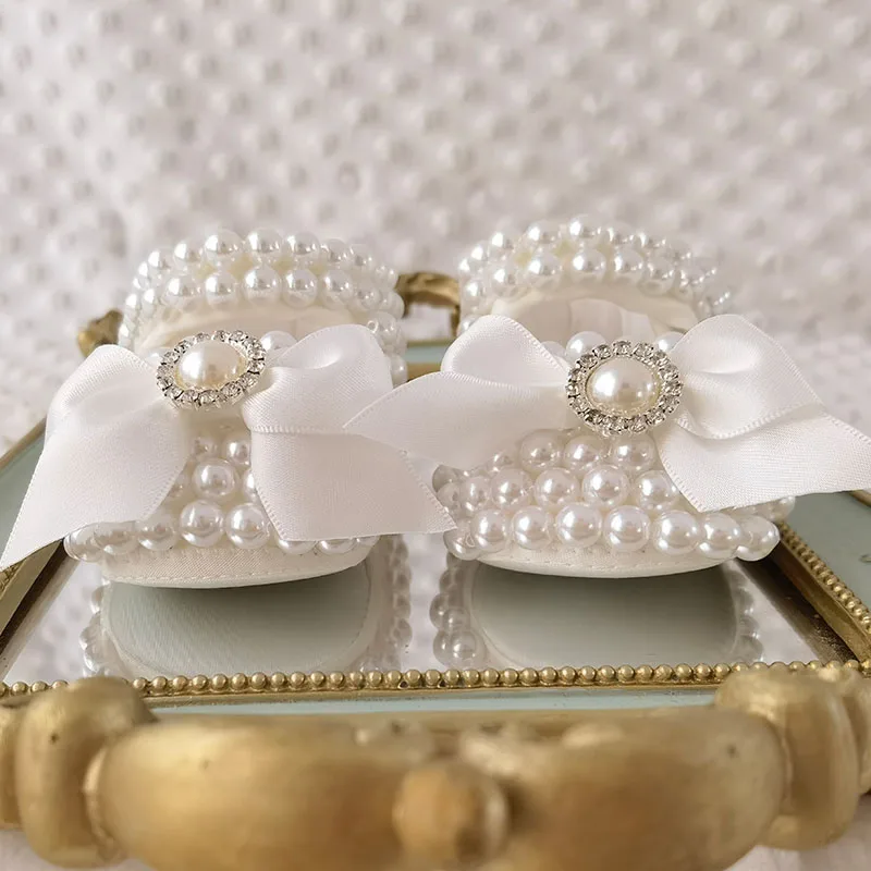 Dollbling Baby Shoes Baby Girl Shoes Wedding Party Photography First Walker Sewing Pearls 4