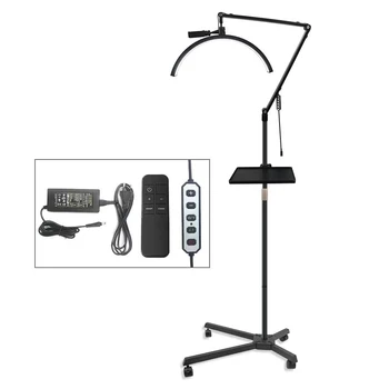 속눈썹 LED 플로어 라이트, 반달 플로어 램프, 스킨 케어 눈썹 속눈썹용 도구 트레이 포함, 휴대폰 거치대, 20 인치, 36W, 3200K-5600K