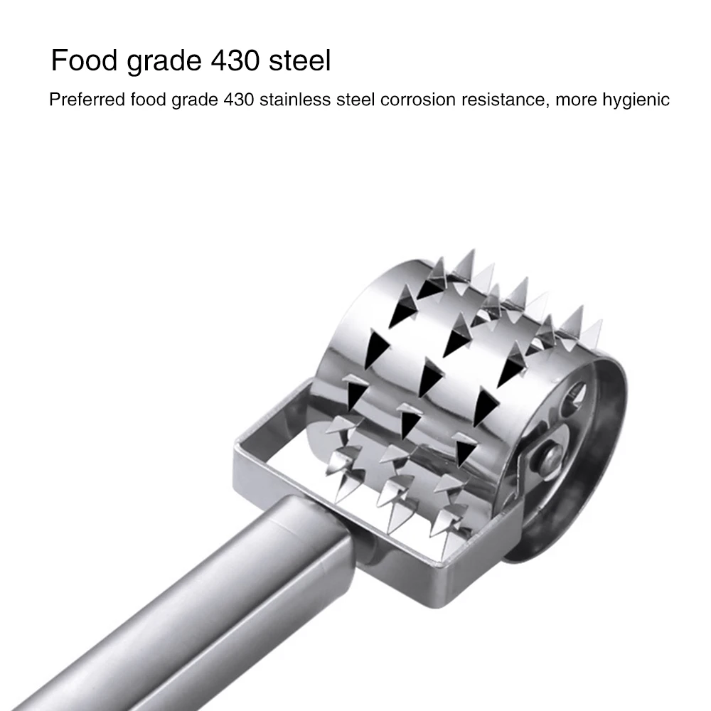 Handheld Meat Tenderizer Stainless Steel Rolling Loose Meat Hammer Roller Tendering Steak Beef Pork Kitchen Cooking Tool